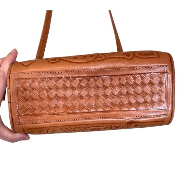 Genuine Mexican Leather Hand Tooled Bag Purse Floral Design Brown Mexico Western - Picture 5 of 13